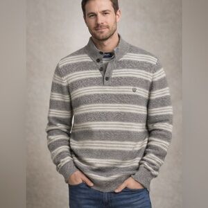 Chaps Gray and White Striped Crewneck Sweater 100% cotton XL